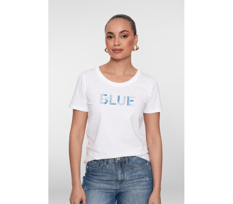 Geisha T-Shirt Blue Sequences Off White Blue