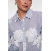 Geisha Blouse Embroidered Flowers Blue Off White