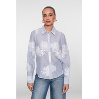 Geisha Blouse Embroidered Flowers Blue Off White