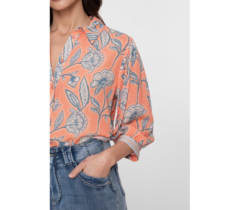 Geisha Blouse Coral Chambray Ecru