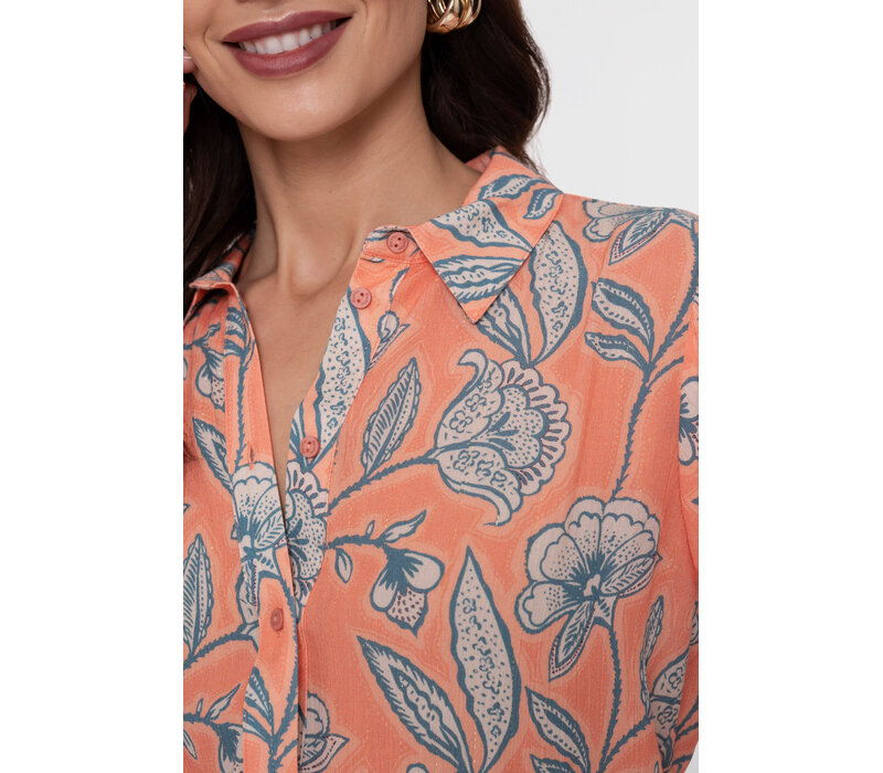 Geisha Blouse Coral Chambray Ecru