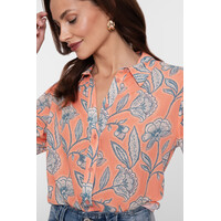 Geisha Blouse Coral Chambray Ecru