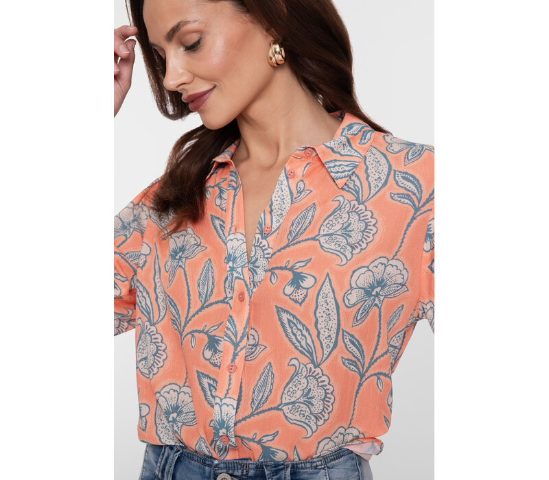 Geisha Blouse Coral Chambray Ecru