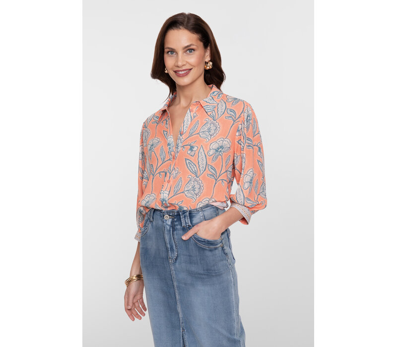 Geisha Blouse Coral Chambray Ecru