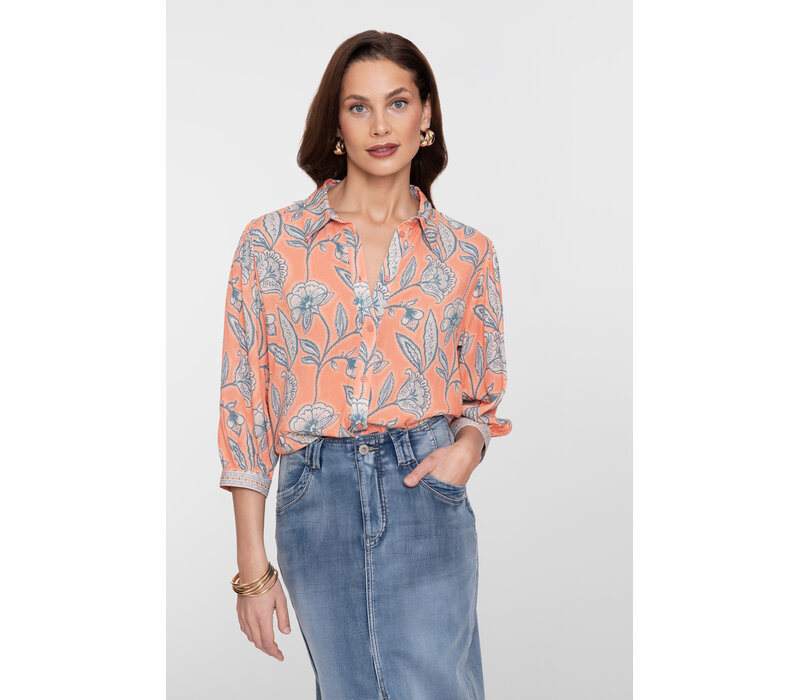 Geisha Blouse Coral Chambray Ecru