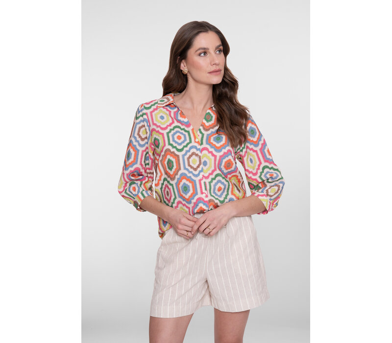 Geisha Blouse Ecru Tabacco Pink