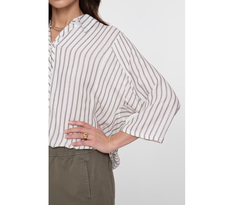 Geisha Blouse Lurex Stripes Off White Silver