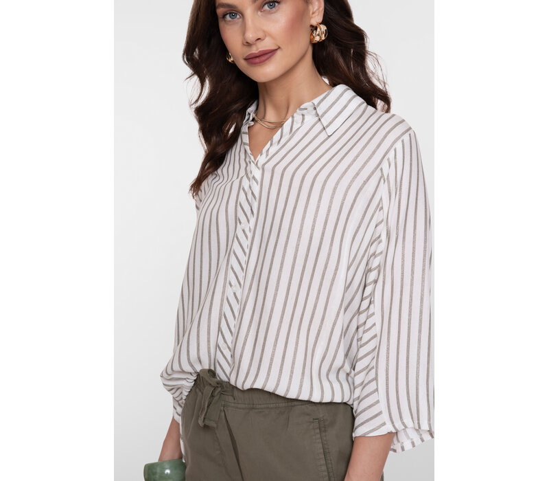 Geisha Blouse Lurex Stripes Off White Silver