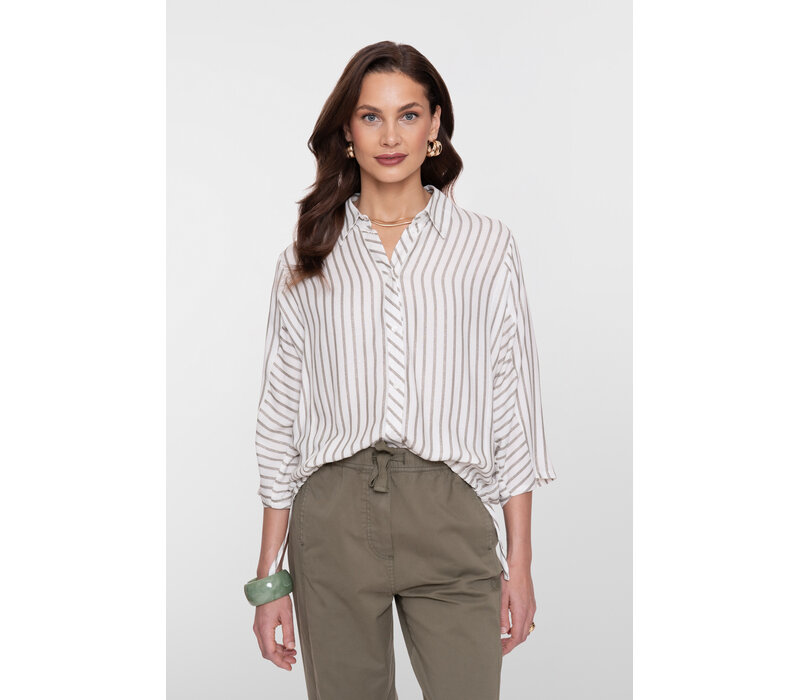 Geisha Blouse Lurex Stripes Off White Silver