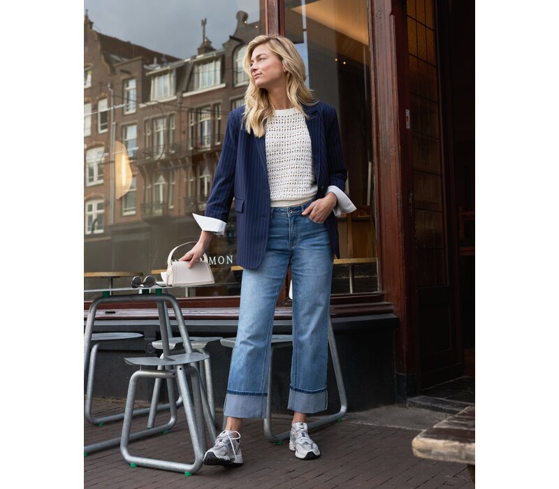 Red Button Blazer Palazzo Pinstripe Dark Blue