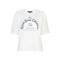 Red Button Terry Sweater Chestprint Off White Darkblue