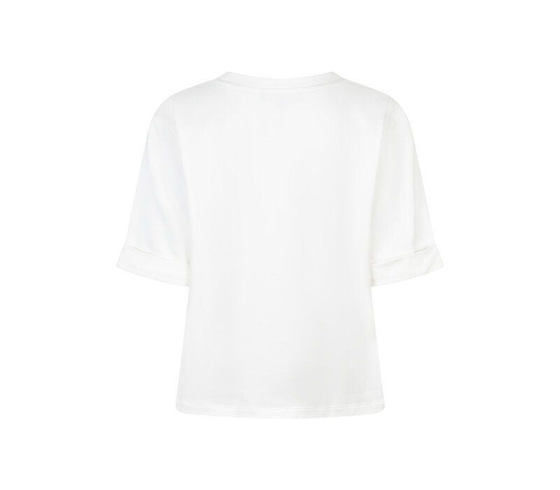 Red Button Terry Sweater Chestprint Off White Darkblue