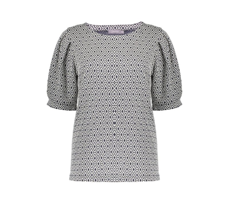 Geisha Top Jacquard Off White Navy