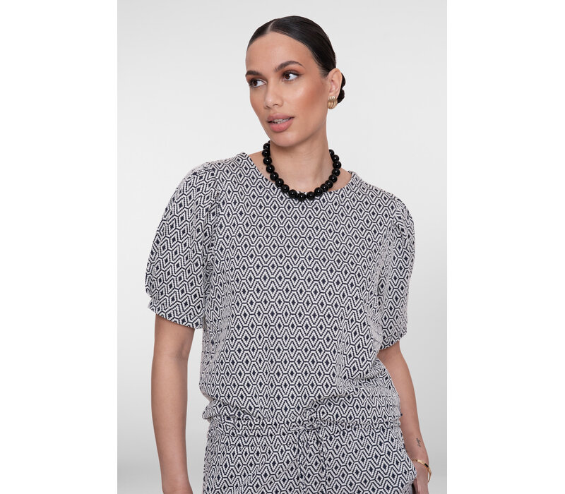 Geisha Top Jacquard Off White Navy