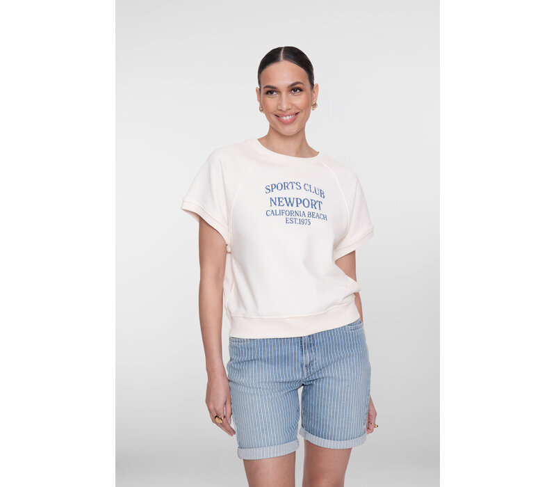 Geisha Sweater Short Sleeves Sport Club Off White Jeans Blue