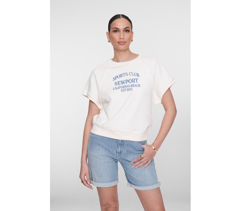 Geisha Sweater Short Sleeves Sport Club Off White Jeans Blue