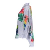 Geisha Blouse Stripes & Birds Light Blue Off White Pink Gree