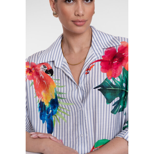 Geisha Blouse Stripes & Birds 