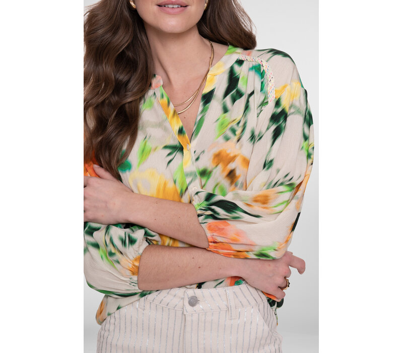 Geisha Blouse Ecru Green