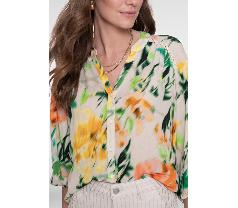 Geisha Blouse Ecru Green