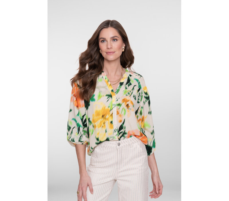 Geisha Blouse Ecru Green