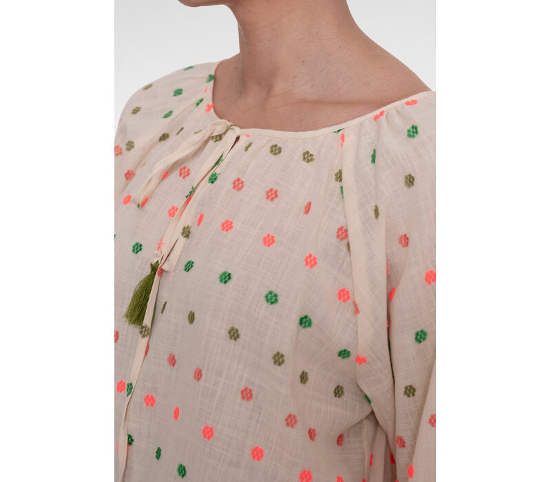 Geisha Blouse Ecru Green Blush