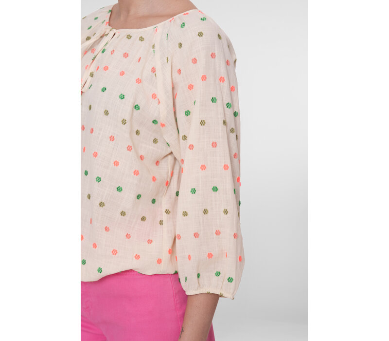 Geisha Blouse Ecru Green Blush
