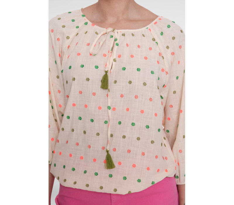 Geisha Blouse Ecru Green Blush