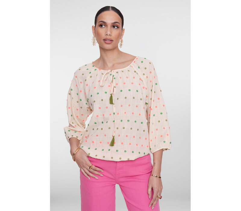 Geisha Blouse Ecru Green Blush
