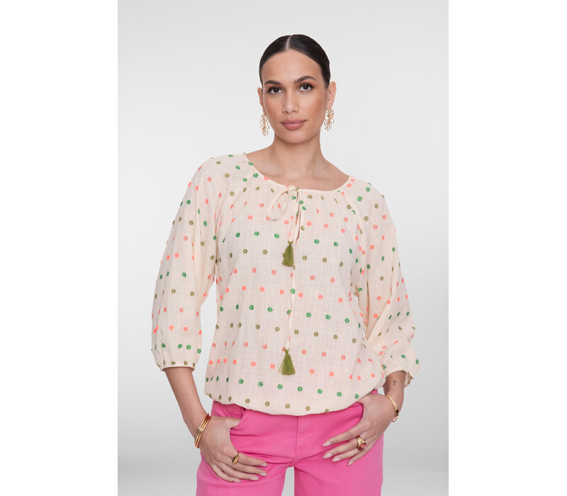 Geisha Blouse Ecru Green Blush