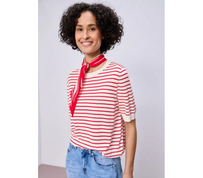 Street One Short Sleeve Structure Stripe Off White