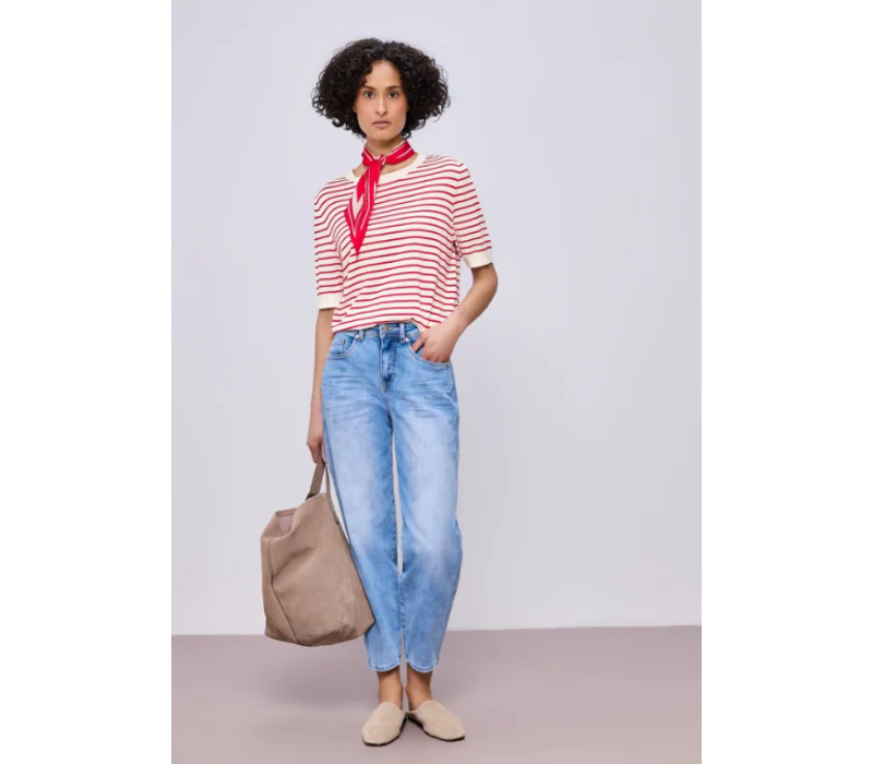 Street One Short Sleeve Structure Stripe Off White