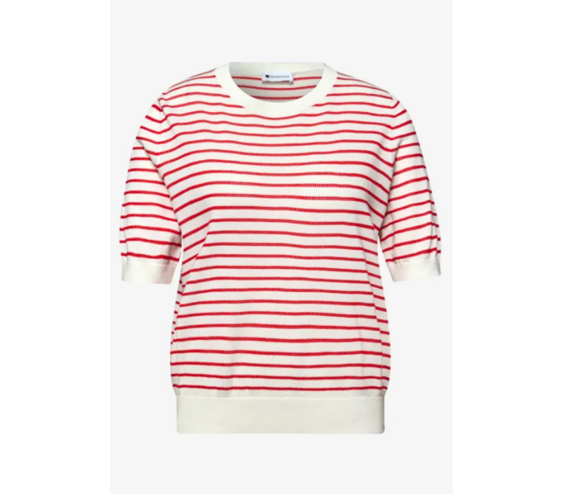 Street One Short Sleeve Structure Stripe Off White