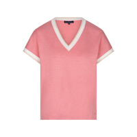 Red Button Jerry V-neck Striped Rib Satin Rose