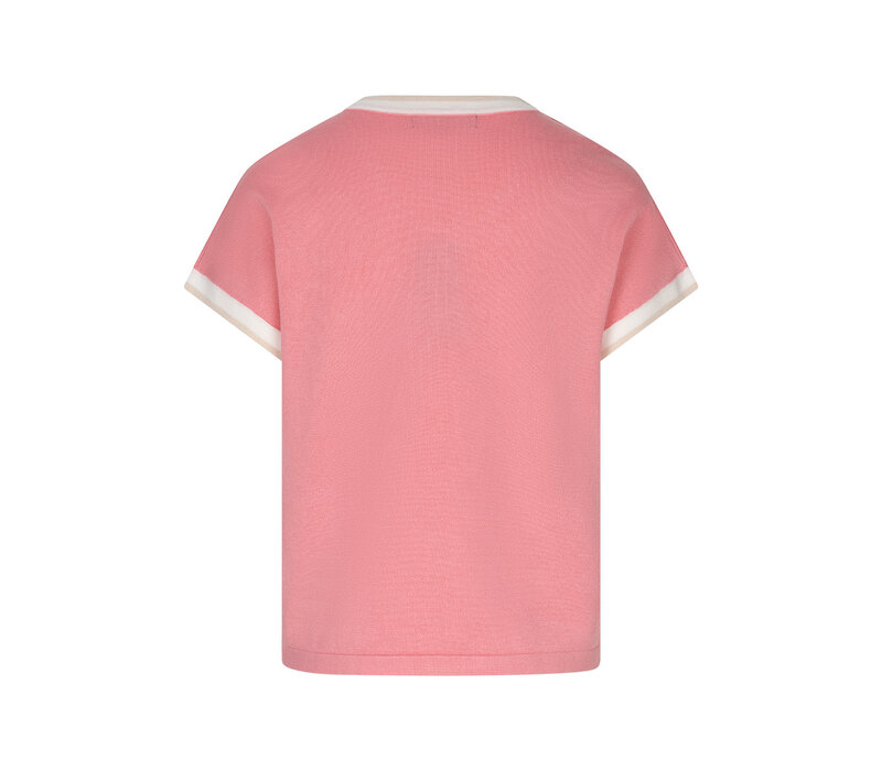 Red Button Jerry V-neck Striped Rib Satin Rose