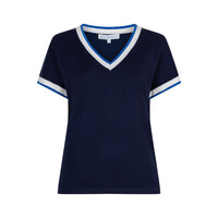 Red Button Jerry V-neck Striped Rib Darkblue