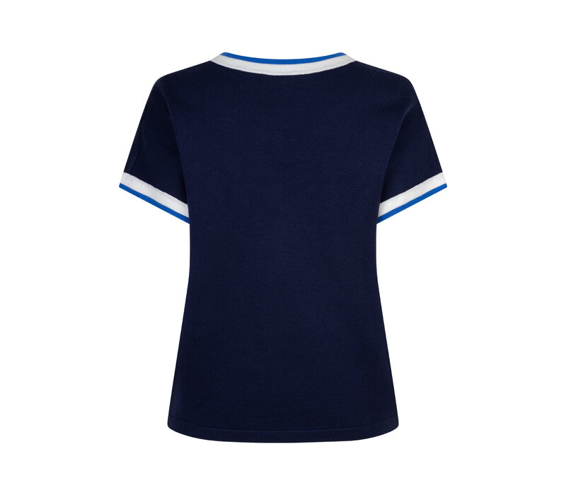 Red Button Jerry V-neck Striped Rib Darkblue