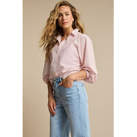 Red Button Victoria Poplin Stripe Long Sleeve Red