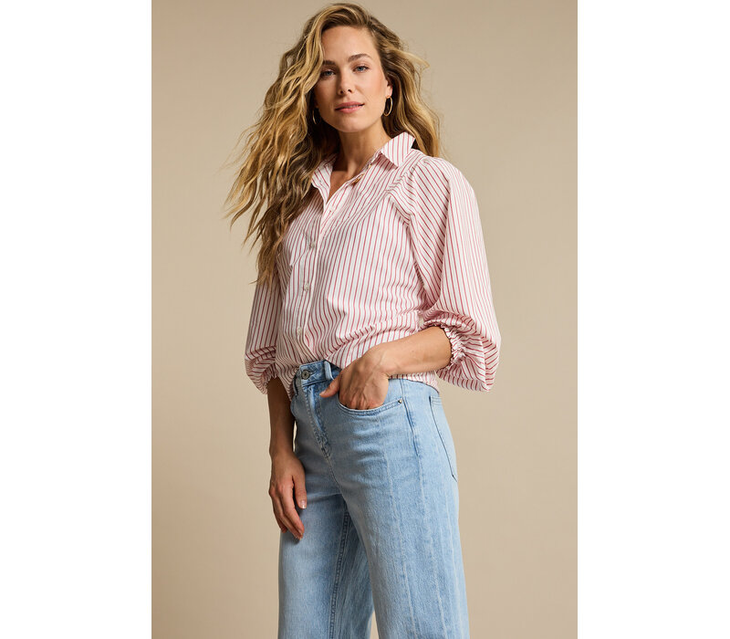 Red Button Victoria Poplin Stripe Long Sleeve Red