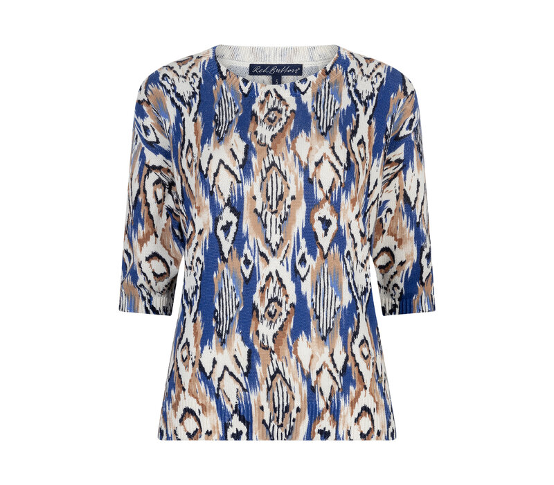 Red Button Sweet Ethnic Print Cobalt