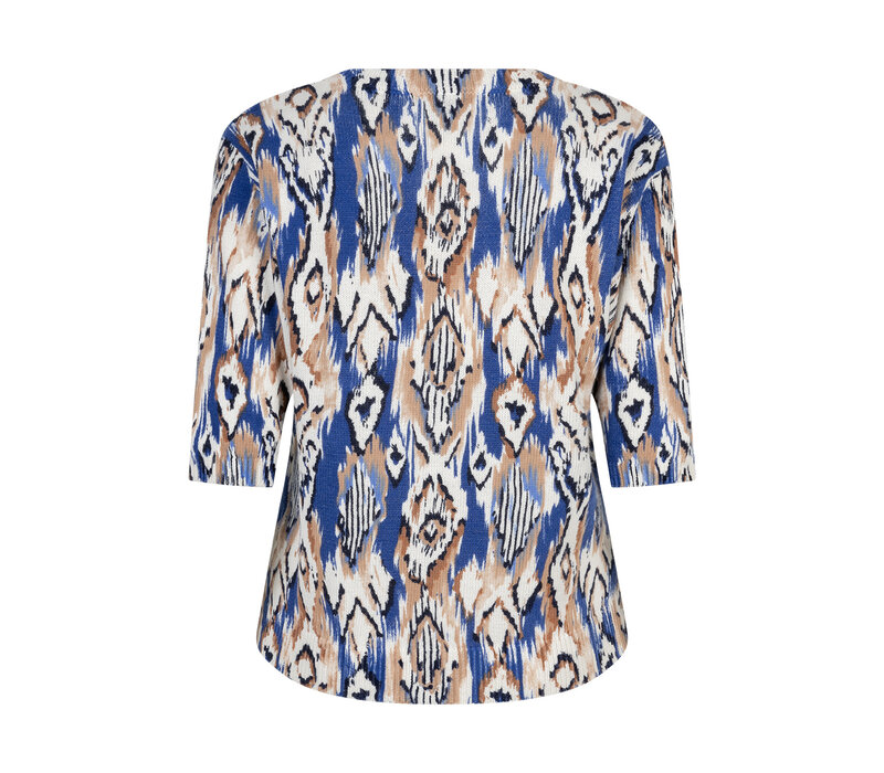 Red Button Sweet Ethnic Print Cobalt