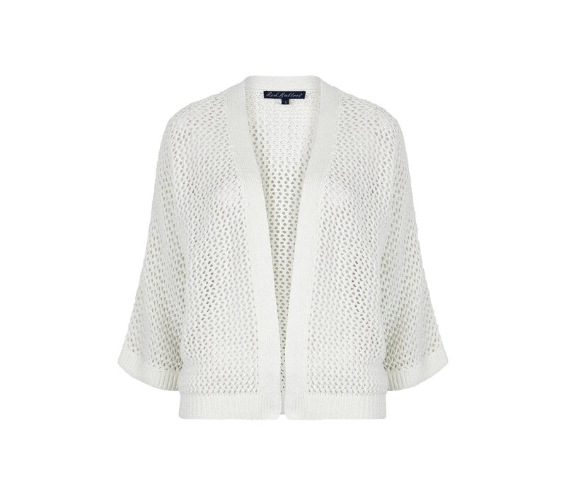 Red Button Cardigan Pointelle Offwhite