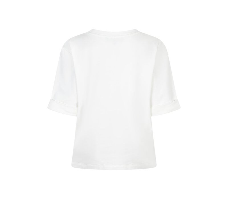 Red Button Terry Sweater Chestprint Off White Midblue