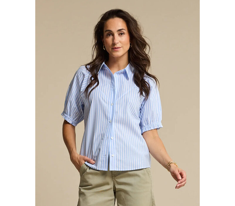 Red Button Victoria Poplin Stripe Short SL Lightblue