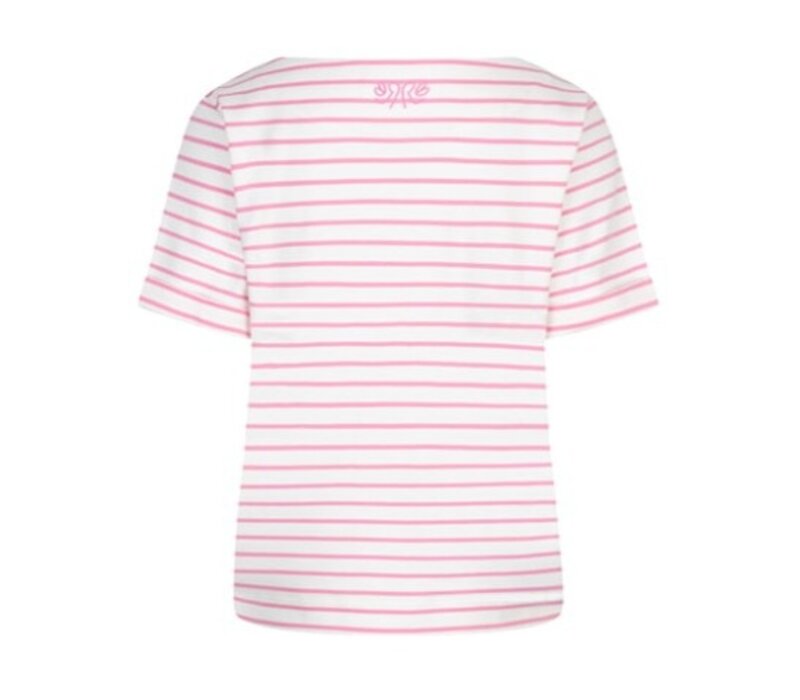 Red Button Terry Stripe Short Sleeve Pink