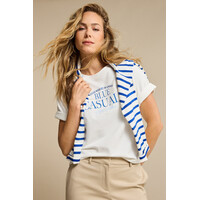 Red Button Terry Sweater Chestprint Off White Midblue