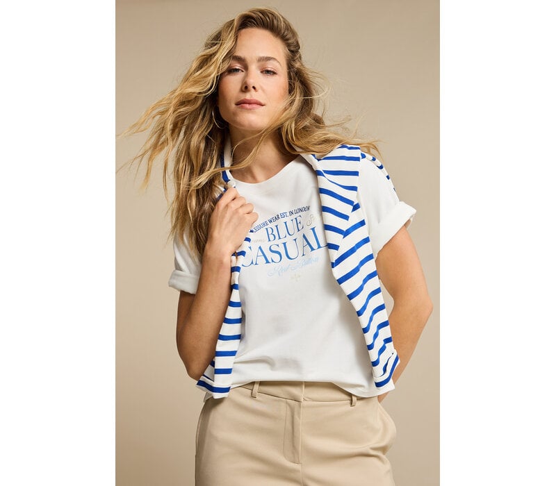 Red Button Terry Sweater Chestprint Off White Midblue