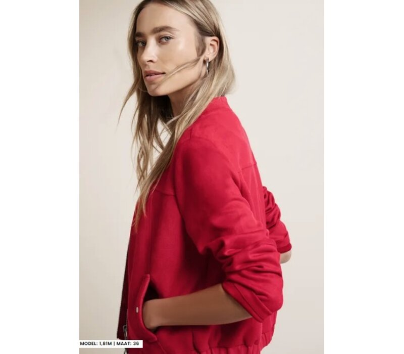 Street One Short Velours Jacket Bomber Collar Salsa Red