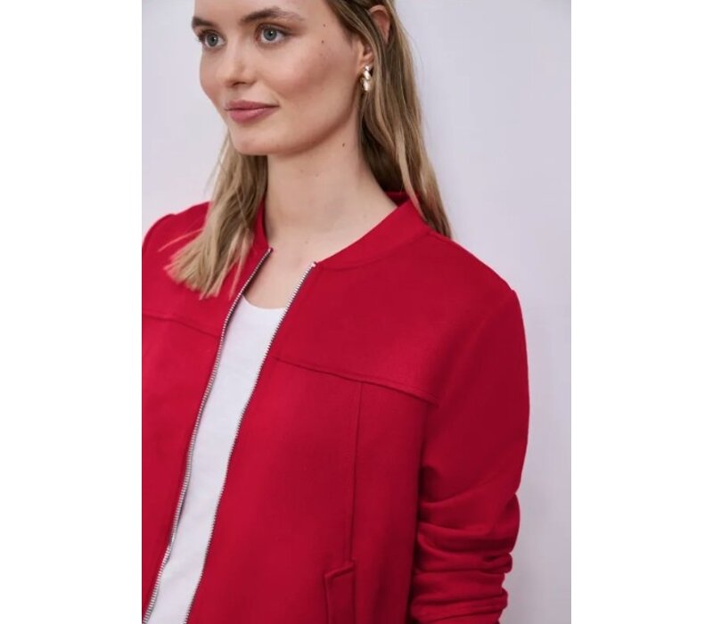 Street One Short Velours Jacket Bomber Collar Salsa Red