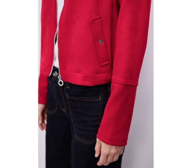Street One Short Velours Jacket Bomber Collar Salsa Red